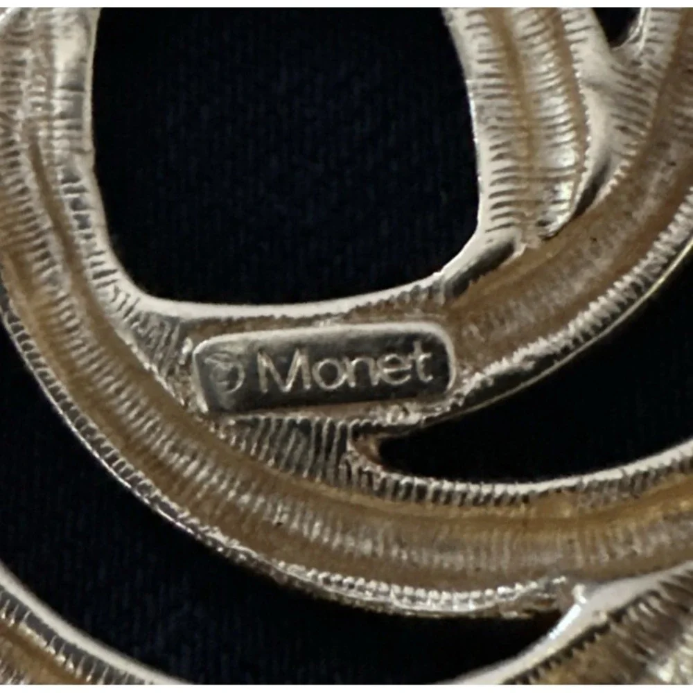 Vintage Monet Interlocking Circles Statement Brooch‎ Pin Gold Tone Four Hoops